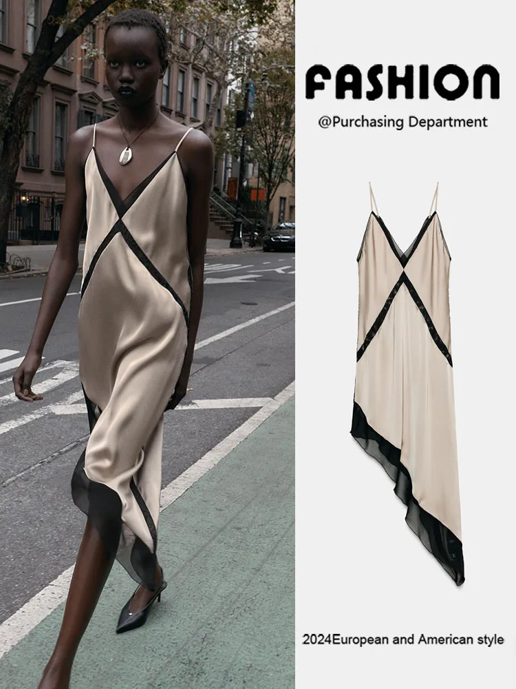 

Зимнее новое женское платье 2025 года: асимметричное миди-платье из атласа на бретельках Elely Svel, модный сценический костюм, традиционный H...