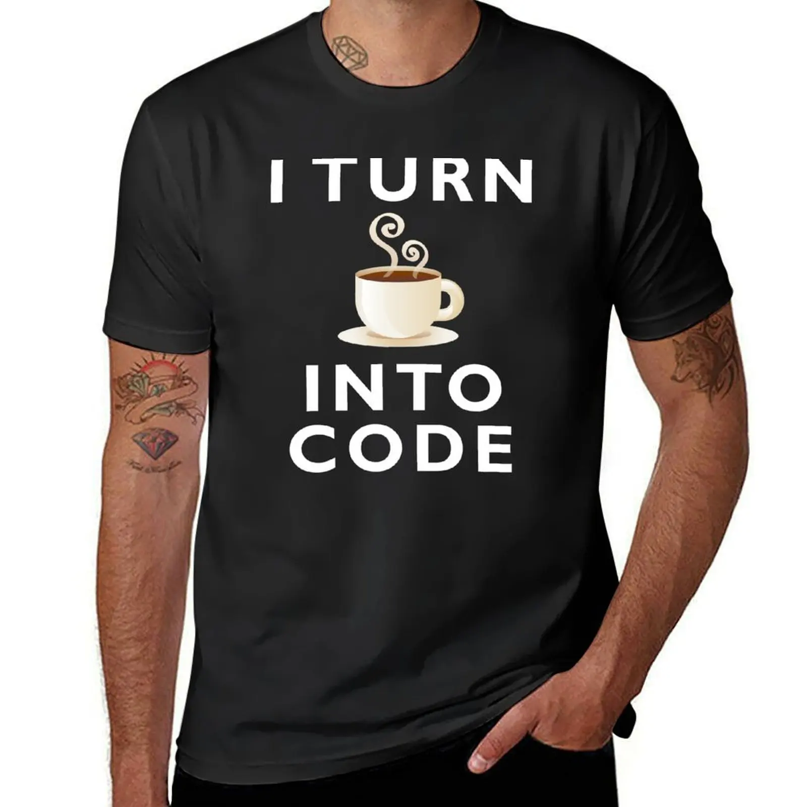 I Turn Coffee Into Code Programmer Hacker T-Shirt boys animal print anime customs design your own Men's t-shirts