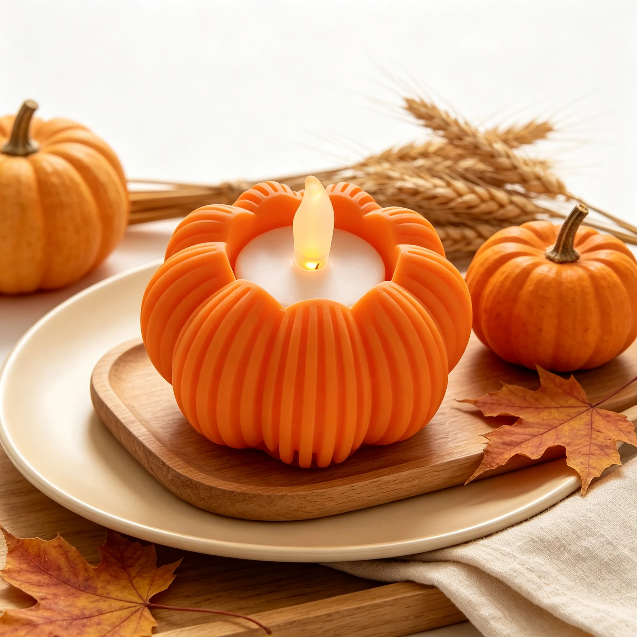 Pumpkin Shape Candlestick, Three-Dimensional Vertical Pattern Pumpkin Shell, Chic Style Rich Autumn Atmosphere