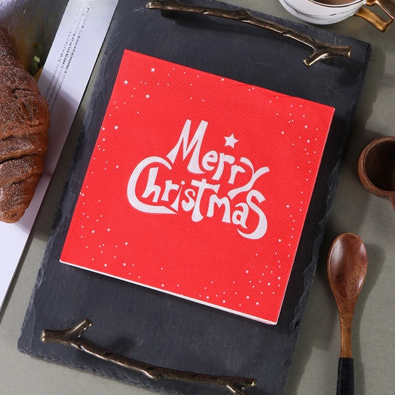 20 قطعة 33 سنتيمتر 2 طبقة عيد الميلاد الأحمر المطبوعة المناديل جو الحفلات ورق زينة اللوحة الإبداعية ورقة DIY Decoupage ورقة