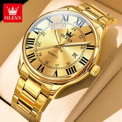 OLEVS New Classic Retro Roman Numerals Dial Quartz Men's Wristwatch Stainless Steel Waterproof Auto Date Business Watch for Men