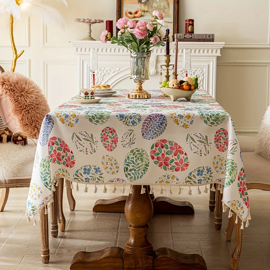 1pc Floral Print Spring/Summer Tablecloth for Home Kitchen Dining Room, Party Dinners, Picnics & Camping, Festive Celebrations, Easter Decor, Country Cottage Home Decoration