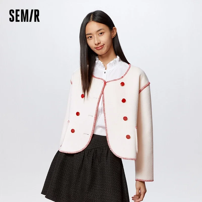 Semir Coat Women Imitation Bright Line 2023 Spring New Milk White Small Fragrant Coat