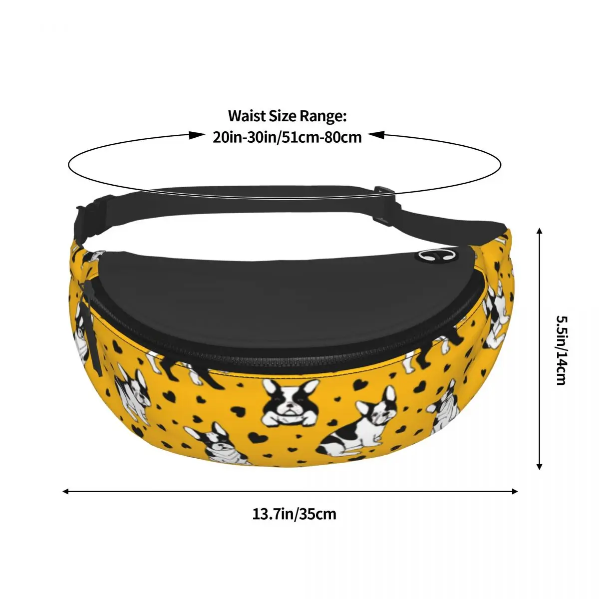 Fashion French Bulldog Hearts Fanny Pack for Travel Hiking Women Men Dog Lover Crossbody Waist Bag Phone Money Pouch