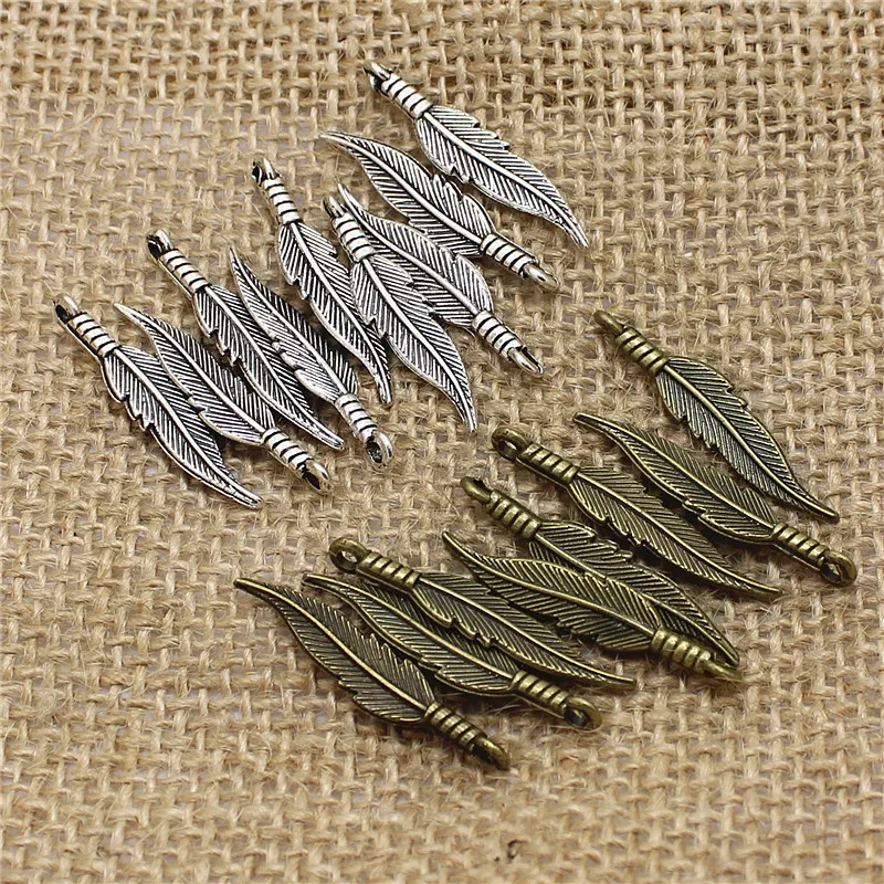 100 pcs 6*31mm Fashion Mini Feather Charms Vintage Metal Zinc Alloy Trendy Small Feathers Jewelry Pendant