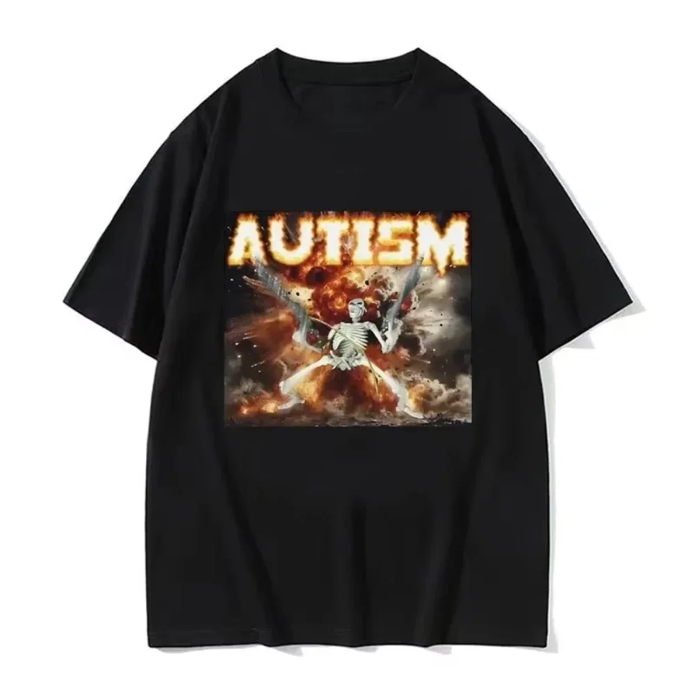 Autism Men's Funny Skull Graphic T-Shirts Fashion Gothic Vintage T-Shirt Women's Round Neck Short Sleeve T-Shirt Women Y2K Tops