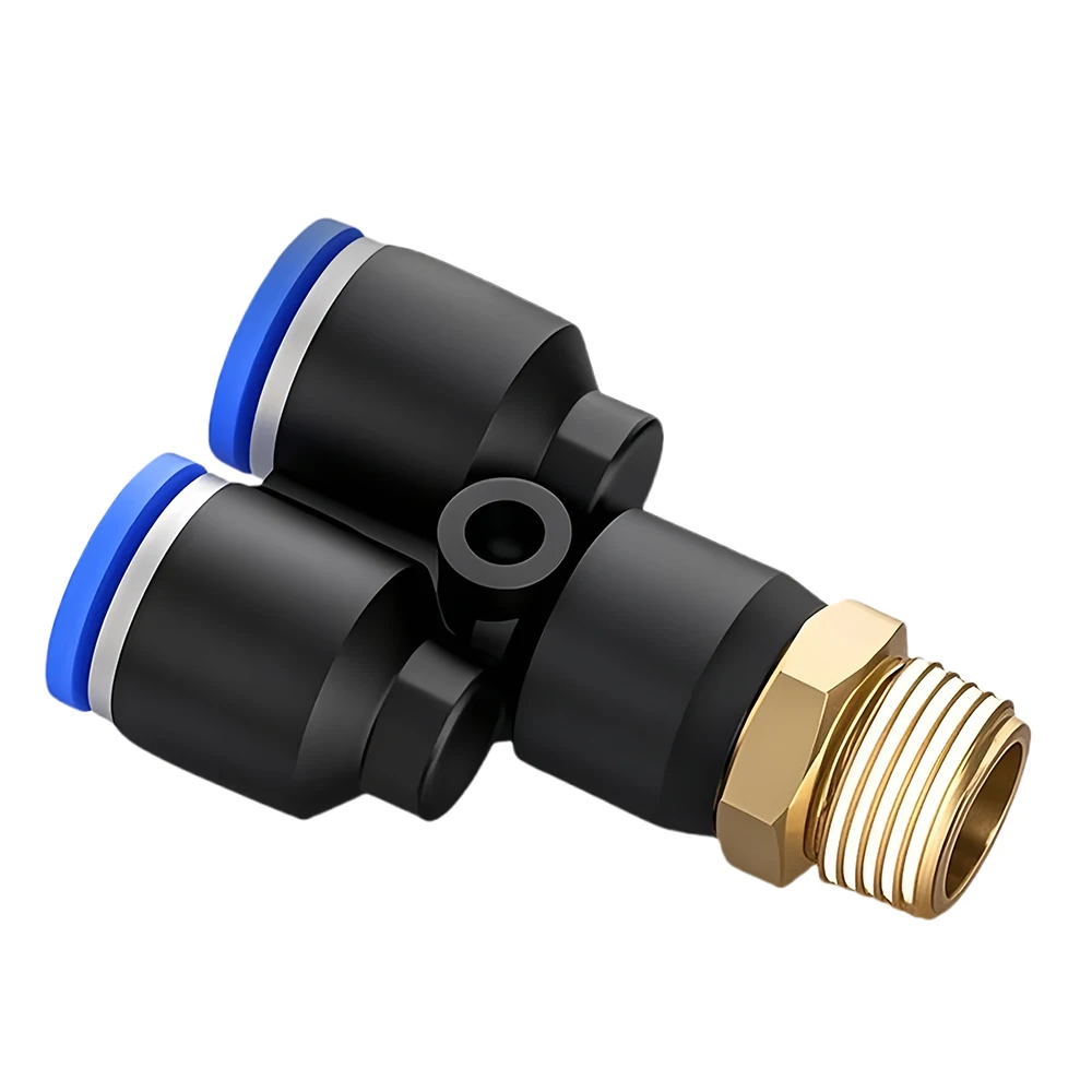 PX Blue Pneumatic Quick Connector 1/4 1/2 1/8 3/8 BSPT External Thread Brass Y-shaped Tee Connector PU Hose Trachea 6 8 10 12mm