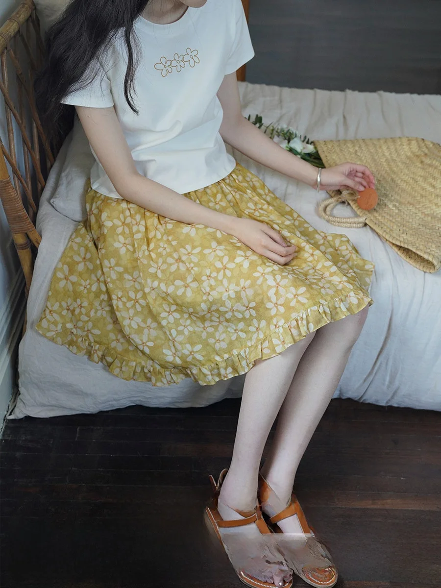 

Юбка-миди А-силуэта 6-в-1 с эластичным поясом, из льняной ткани, с принтом, удобная посадка, для повседневной носки, универсальный размер