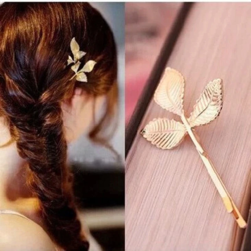 Nowe, świeże, europejski i amerykański styl trójwymiarowy złote liście Retro mały klips do włosów boczne klipy kobiece akcesoria ślubne