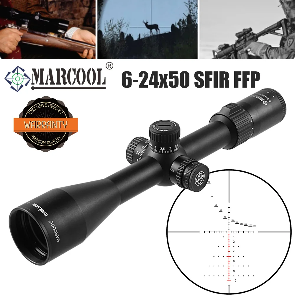 

Marcool 6-24X50 SFIR FFP Hunting Riflescope Tactical Red Dot Sight First Focal Plane Optics Collimator Scope For Airsoft AR15