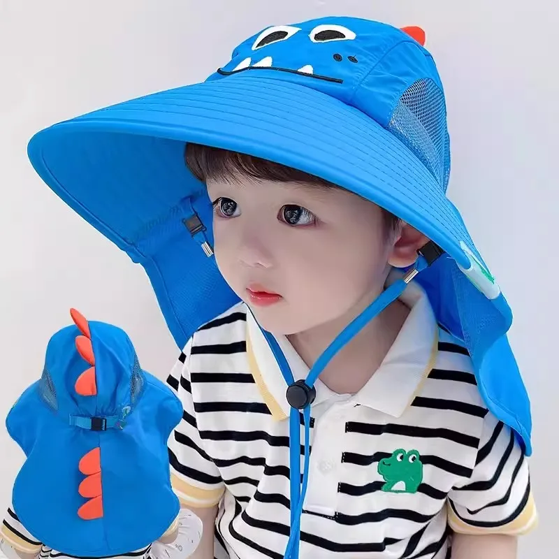 Fashion Children Sun Protection Beach Cap Spring Summer Sunscreen Hat Big Brim Bucket Hat Kids Sun Cap Beach Travel 4-9 Yeas