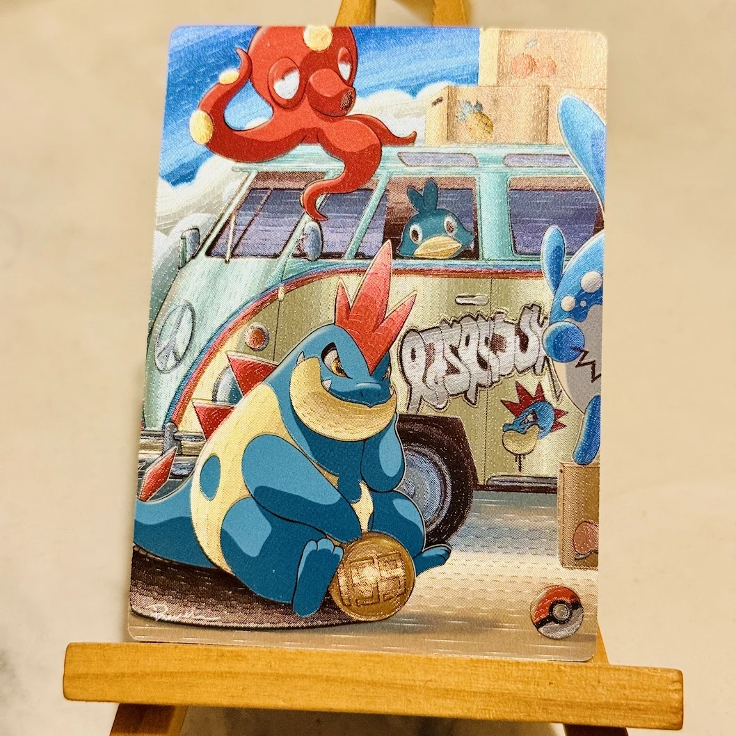 10Pcs/set Diy Self Made Ptcg Feraligatr Rough Flash Collection Card Ptcg Gen 2 Totodile Hand-Drawn Anime Cards Gift Toys