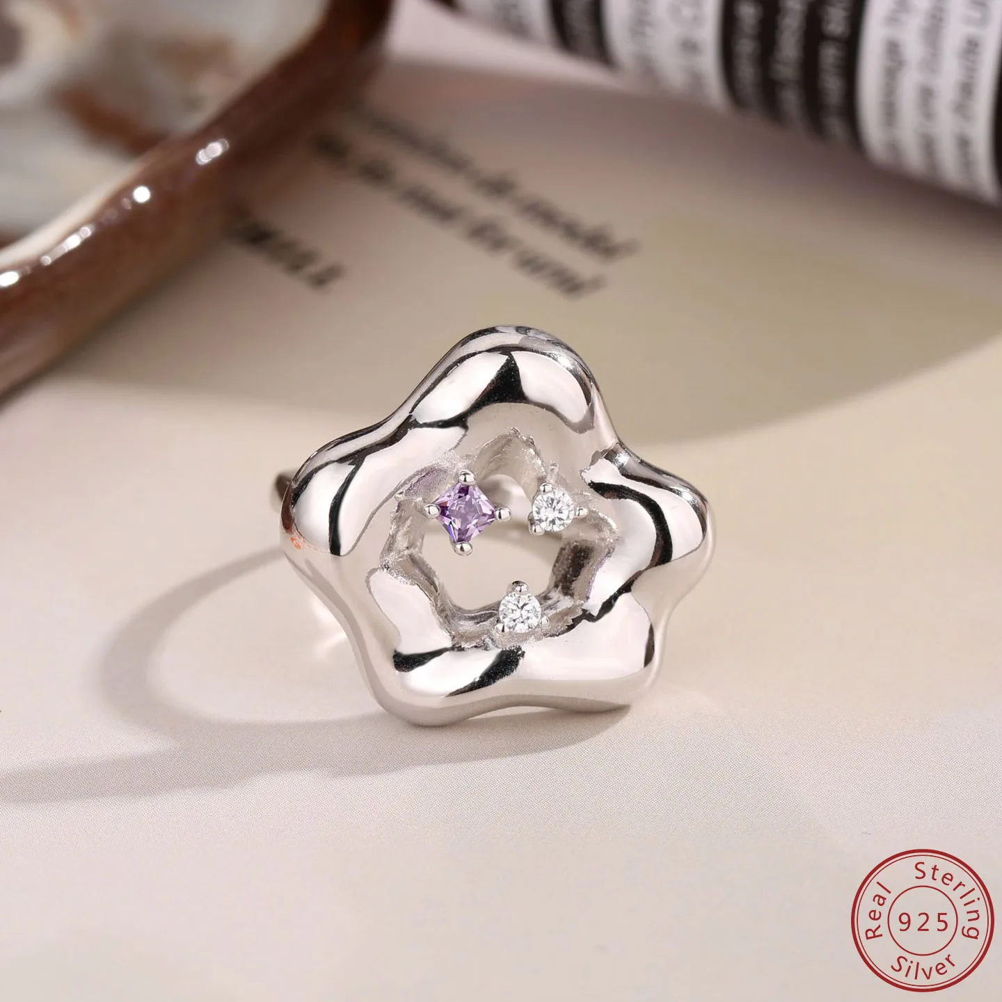 2024 Hot selling 100% 925 sterling silver versatile fashion high-end sunflower open mouth ring for women in Europe and America