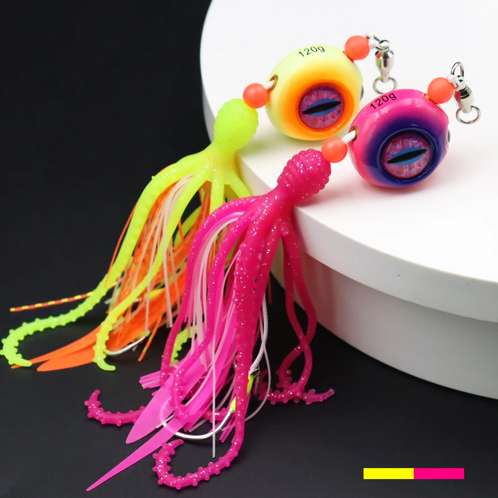 ZYZHE 1 Stück Meeresfischerei-Köder 120/150/200G Leuchtender JIG mit Weichem Oktopus-Köder Bootsfischen Schnurhaken Tiefsee-Angelköder – Detail 17