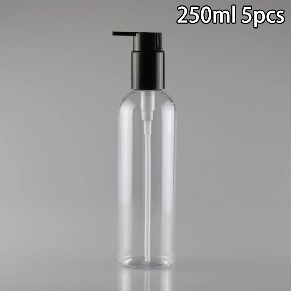 투명 플라스틱 빈 플라스틱 병, 블랙 로션 펌프 디펜서, 샴푸 보관용, 250ml, 5 개