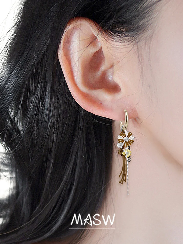 MASW Original Design Vintage Temperament Luxury Fringe Flower Earrings For Women Party Gifts Modern Jewelry Hot Selling