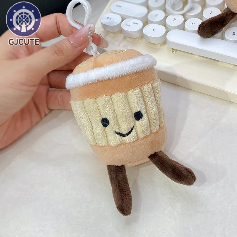 Porte-clés en peluche de tasse de café de dessin animé, pendentif de sac mignon, Kawaii Fluffty Stuffed Butter, porte-clés pour sac à dos, cadeau de décoration face