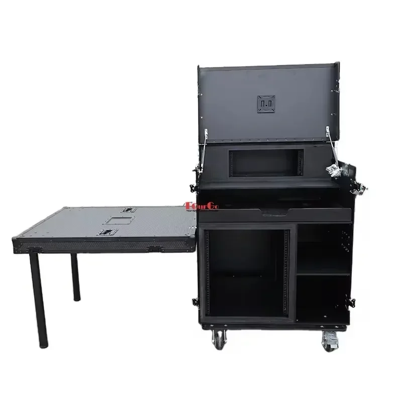 Black Mobile AV Broadcasting Streaming Recording Studio Flight Case Live Equipment Case with 4U Top 12U Bottom Hot sales