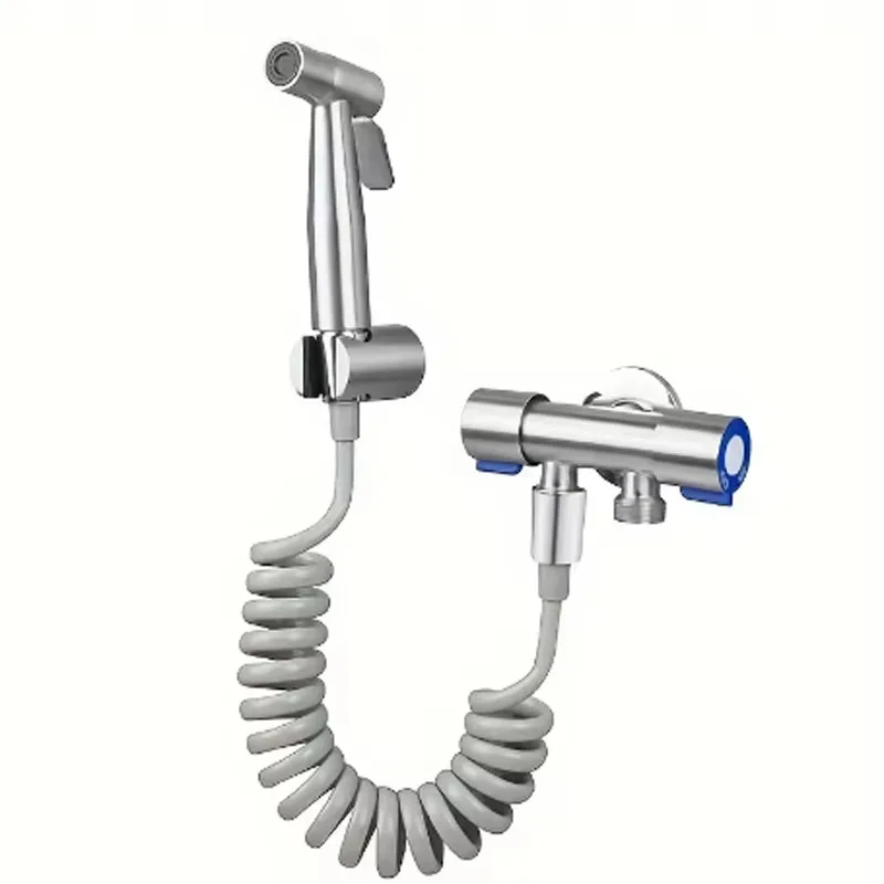 

High pressure handheld shower kit - bathroom cleaning stainless steel spray gun with 4.8-inch hose and wall bracket