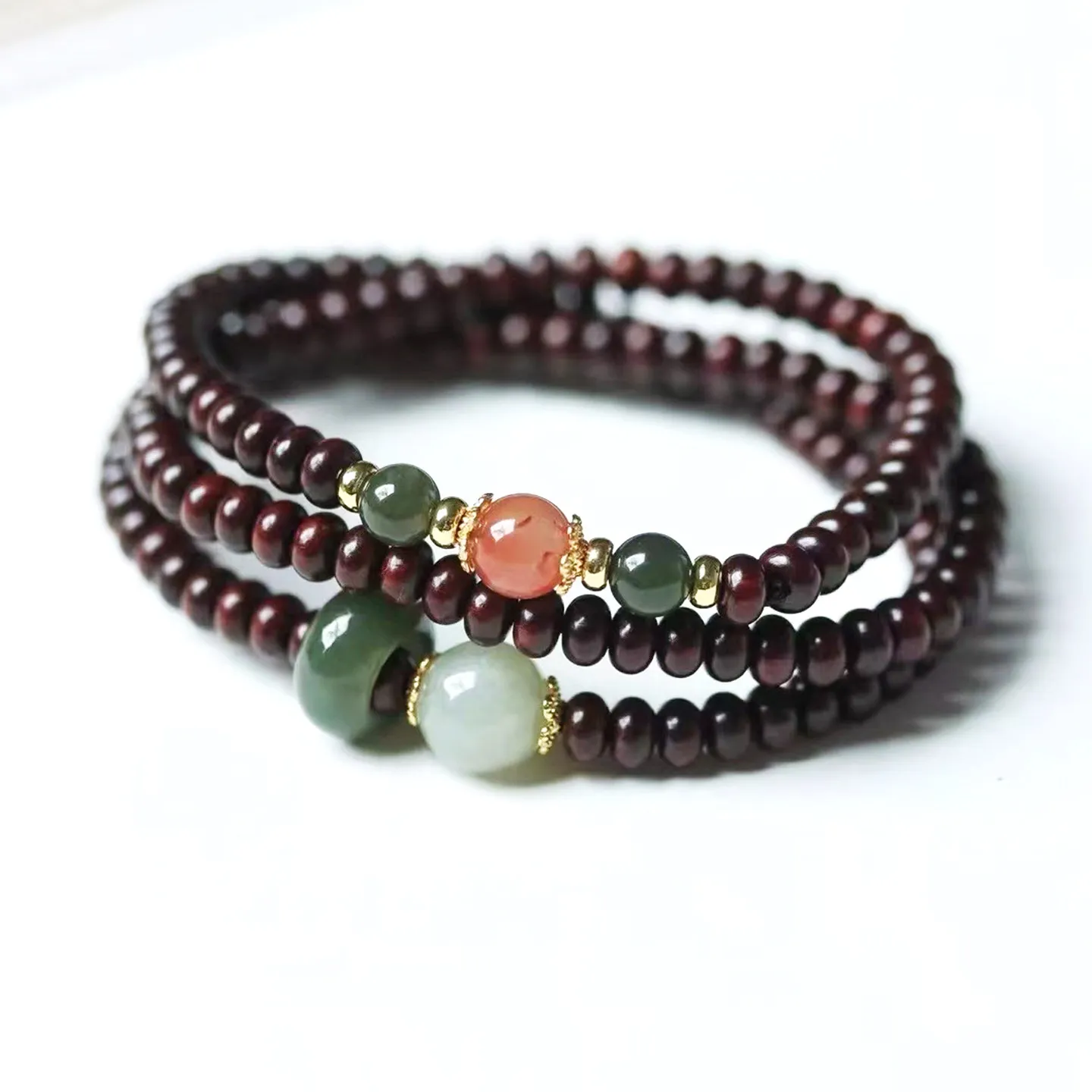 

Natural Small Leaf Rosewood Bracelets: New Chinese Style Sandalwood Beads with South Red Agate & Hetian Jade, Unisex Gifts