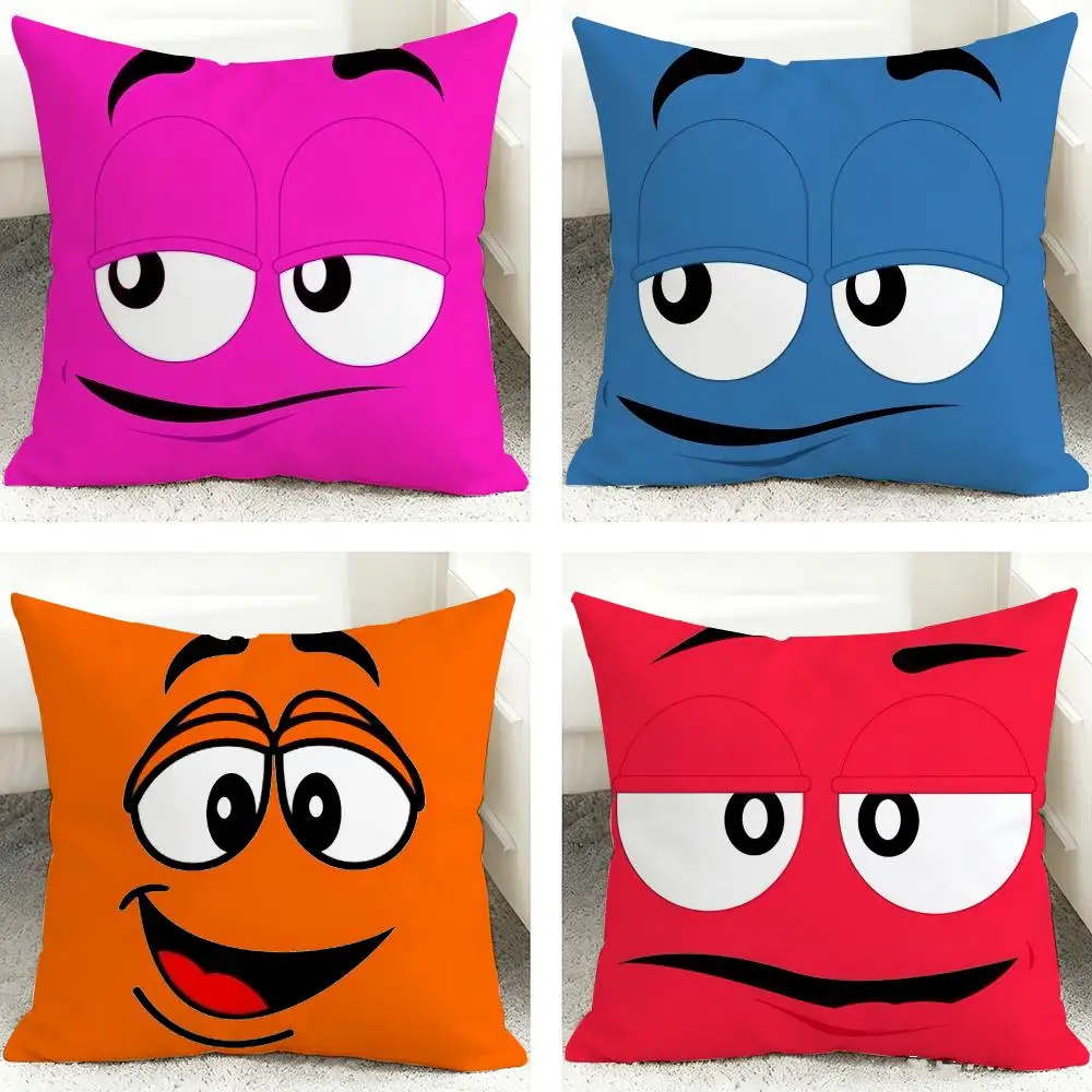M-MMs Cute Cartoon Face Cushion Cover 40x40cm Square Decorative Sofa Cushion Cover Bedroom Living Room Home Decor Gift