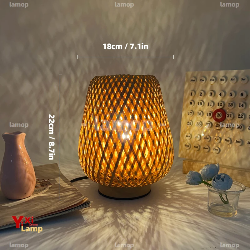 Murano Glass Hand Knit Bamboo Table Lamp Soft Light Diffusion Zen Style Furnishing Light For Tea Room Cabinet Display