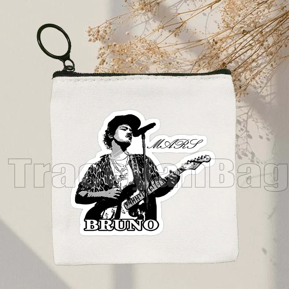 Vintage BRUNO MARS PORTRAIT Live the Moment Rock 'n' Roll Time Traveler ผ้าใบเหรียญกระเป๋าสแควร์คีย์การ์ดกระเป๋ากระเป๋าสตางค์กระเป๋า