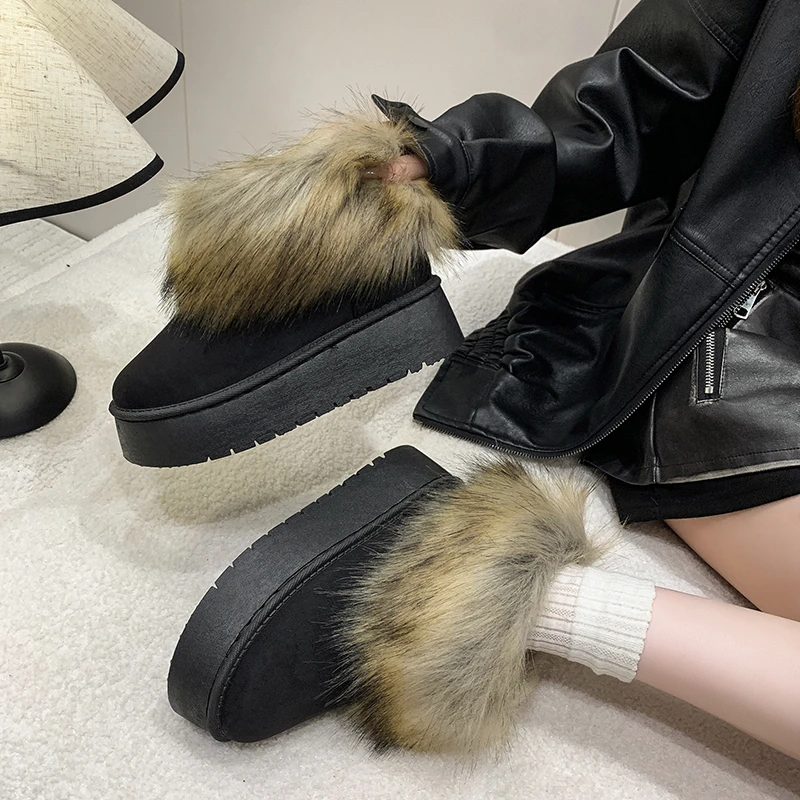 المرأة بسيطة بلون سميكة عدم الانزلاق الثلوج الأحذية الكلاسيكية عادية مهرج سميكة سوليد أحذية بوت قصيرة حجم كبير في الخريف والشتاء #5