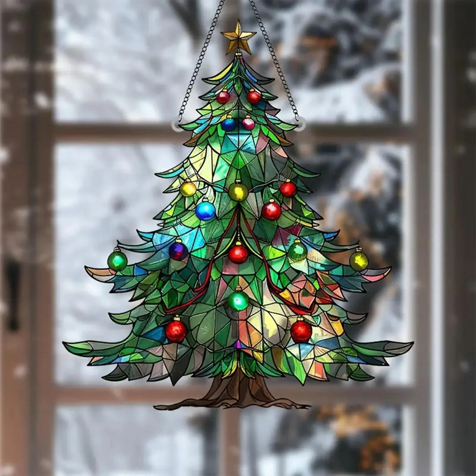 Weihnachtsbaum-Acryl-Hängeornament für Fenster, Sonnenfänger, frohe Weihnachten, Dekoration für 2025, Weihnachten, Navidad, Partyzubehör