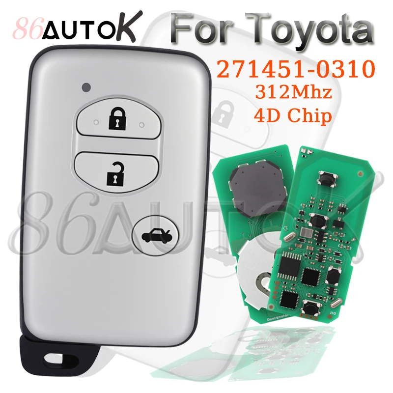 

Remote Car Key Fob 271451-0310 for Toyota Camry Crown Mark X Majesta Japanese Imported 2005-2010 312mhz 4D Chip Logo Battery