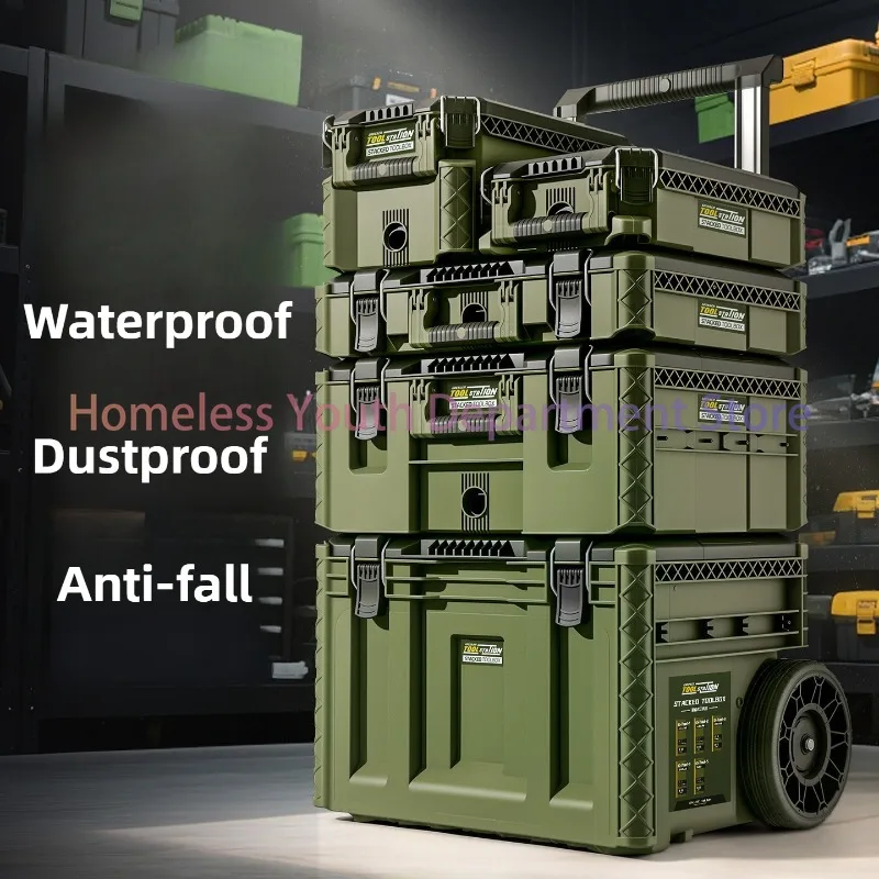 Stacked Tool Box Kit Waterproof Trolley Case Set Multi-functional Working Repair Storage Toolbox Set Hardware Tools Box Kits
