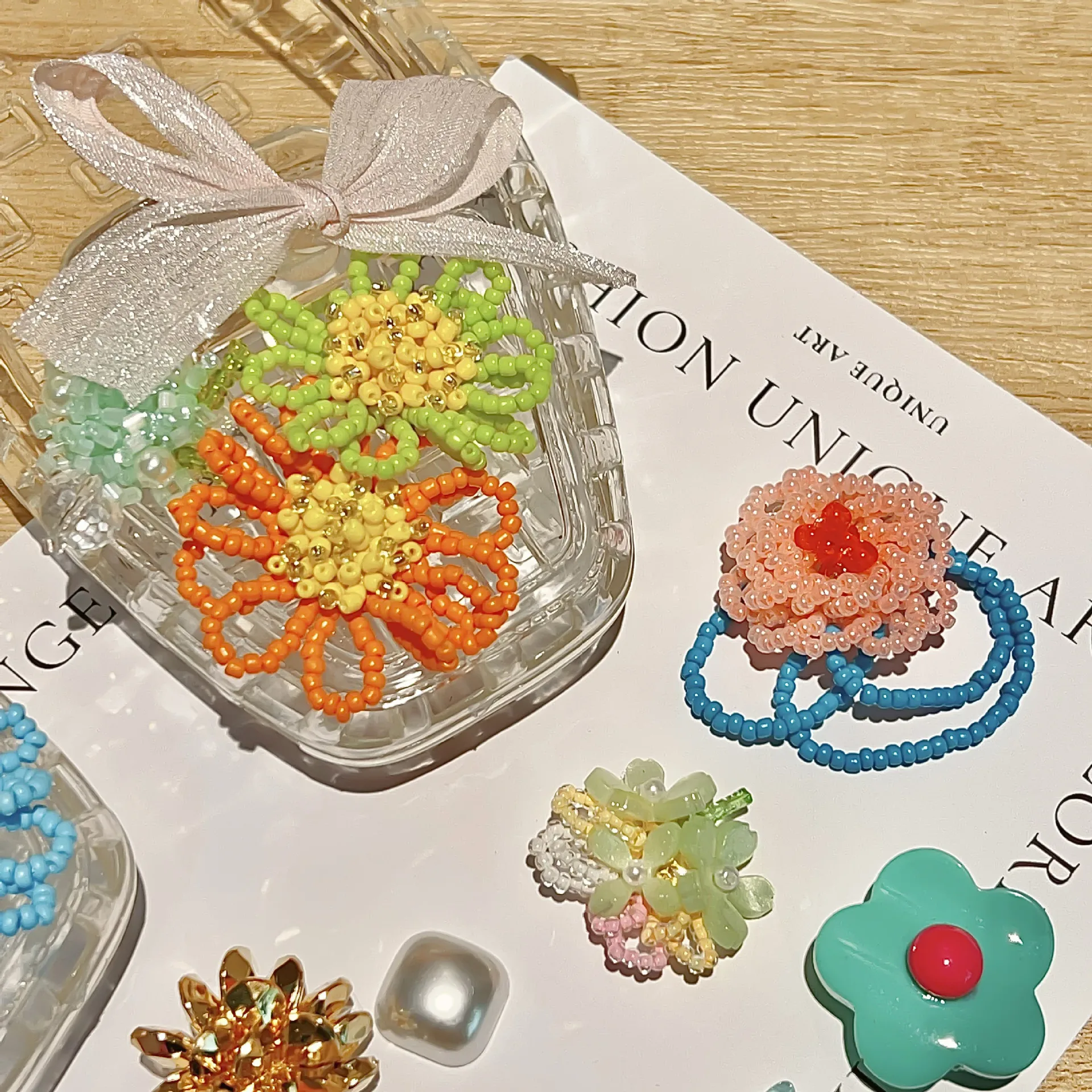 Dopamine Handmade Beaded Shoe Charms Woman Korean Style Crystal Flower Jelly Shoe Decorations Girls Luxury Colorful Clogs Buckle