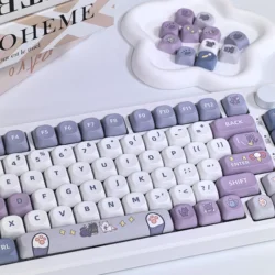 Genshin Impact Wanderer Meow Keycaps MOA Profile Purple Cute Balladeer Cat Keycap PBT Sublimation Mechanical Keyboard Cap