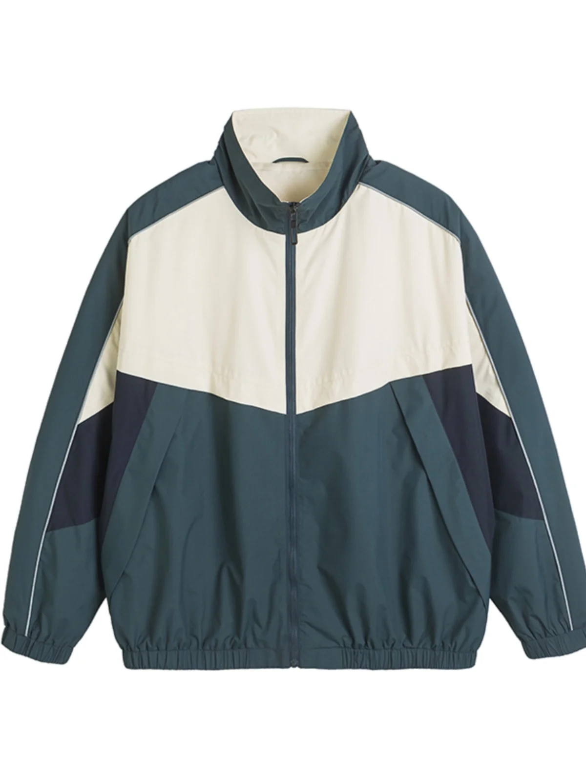 Spring Autumn Stand Collar Retro Sport Jacket Outerwear Three Color Splicing Casual Versatile Unisex Middle School Student Top