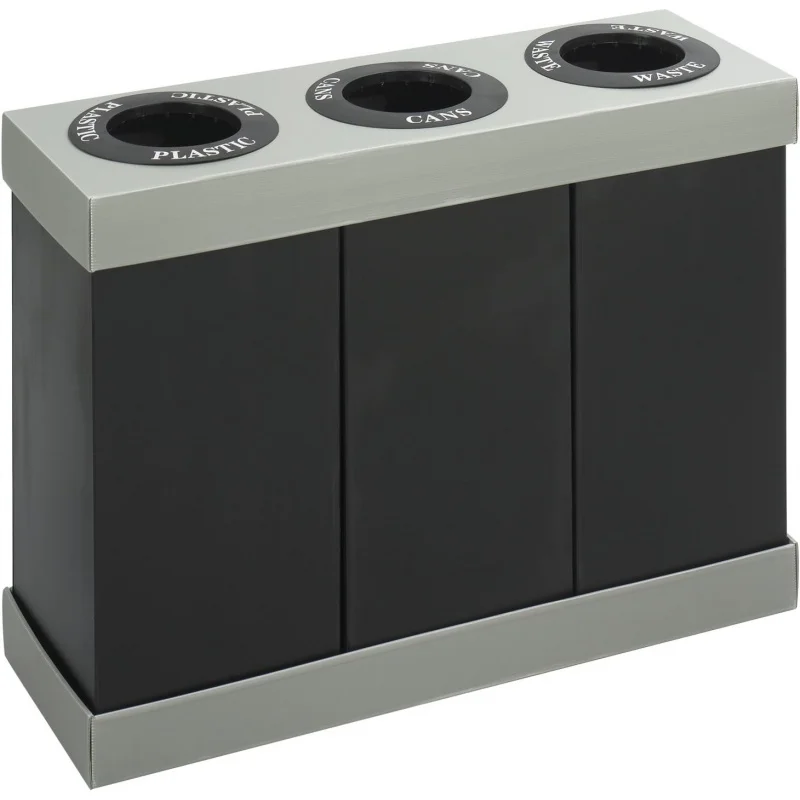 

3-Bin Trash Can & Recycle Bin Combo, 28 Gallon Each, Indoor Outdoor Recycling Center Station, Durable Waste Container Home O