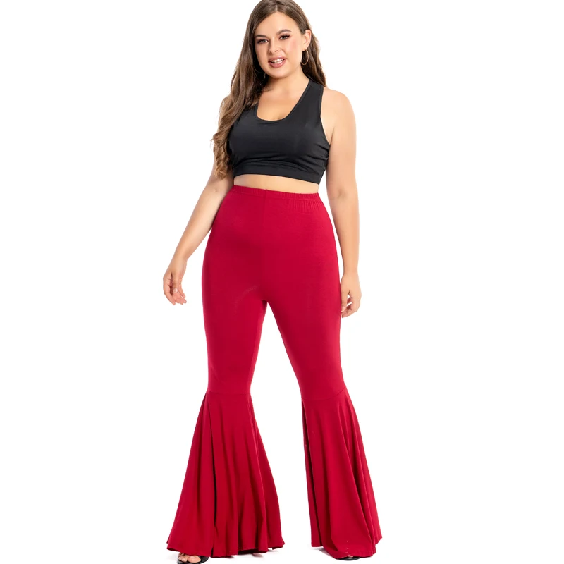 Babbytoro Women Flare Leggings Wide Leg Loose Bell Bottom Dance Party Modal Cotton Legin Pants Plus Size 5XL 4XL 3XL L Black Red