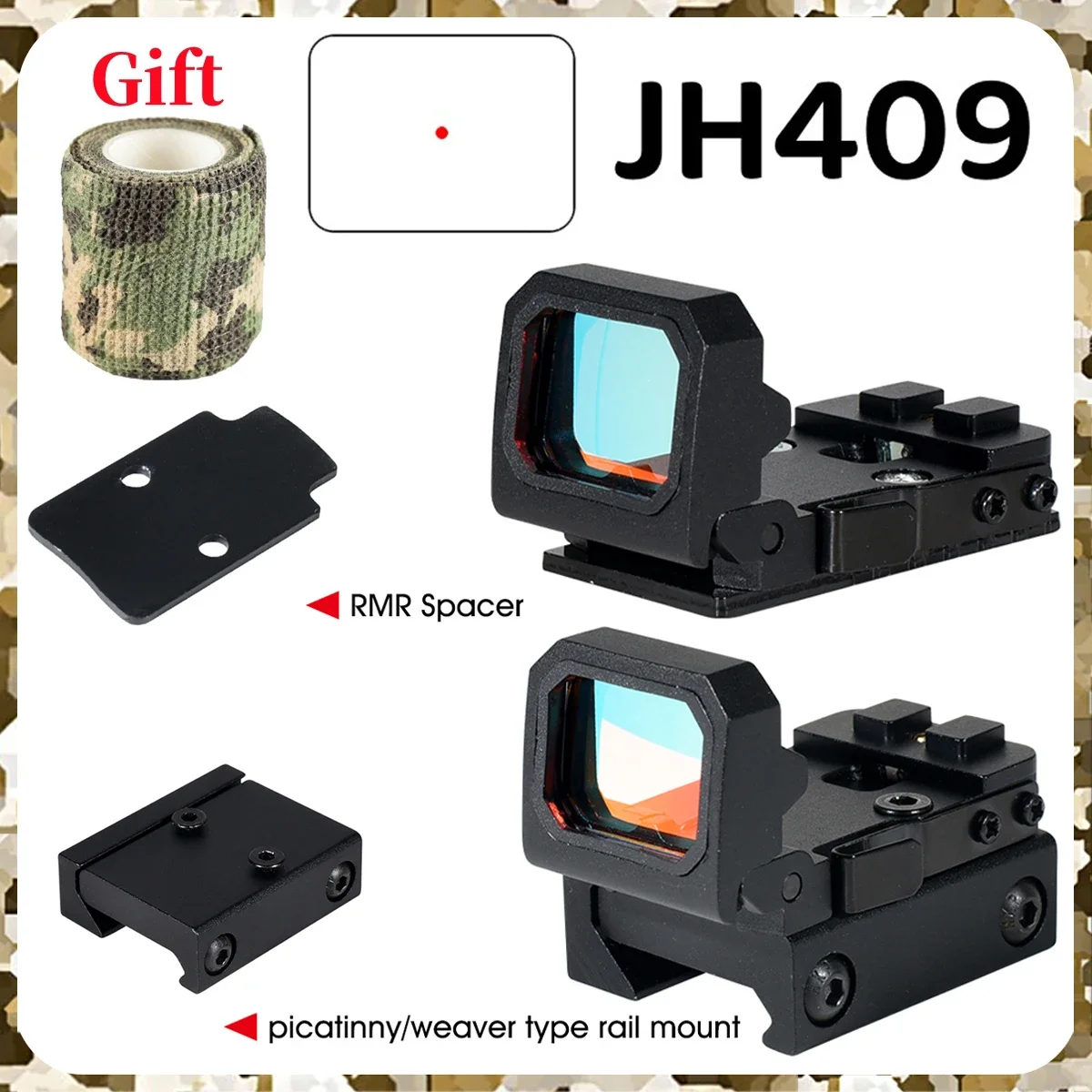 Tactical Folding Flip Up Mini Red Dot Sight Holographic Reflex Sight for Outdoor Hunting Glock Pistol W/20mm Rail Mounts