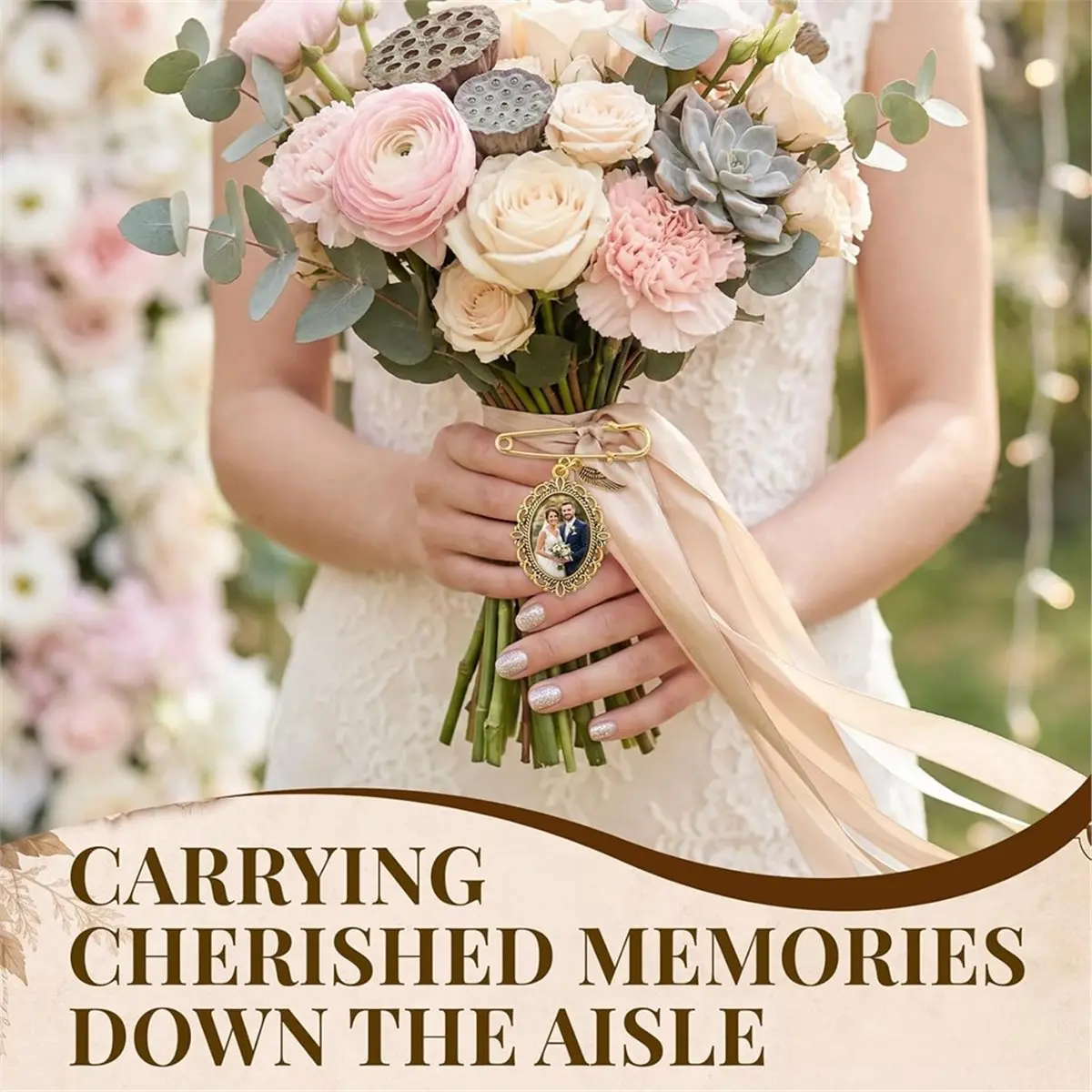 12 Set Wedding Bouquet Photo Charms Memorial Boutonniere Charm Frame Bride Pins for Graduation Wedding Jewelry Making