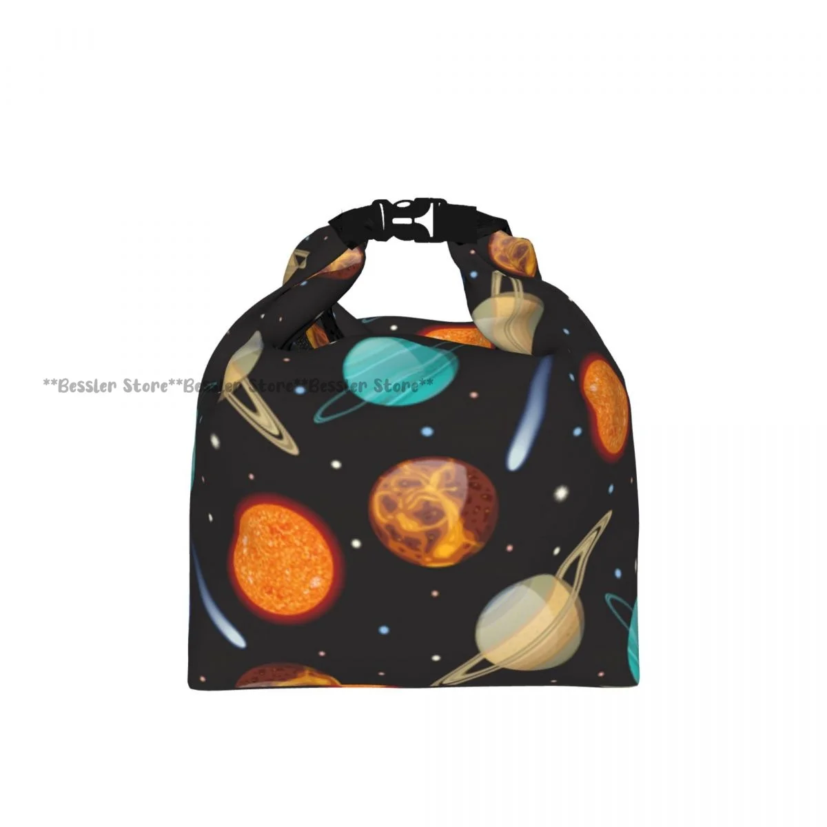 Roll-Top Insulated Lunch Bag Solar System Planets Thermal Bento Box Bag Portable Cooler Bag for Picnic