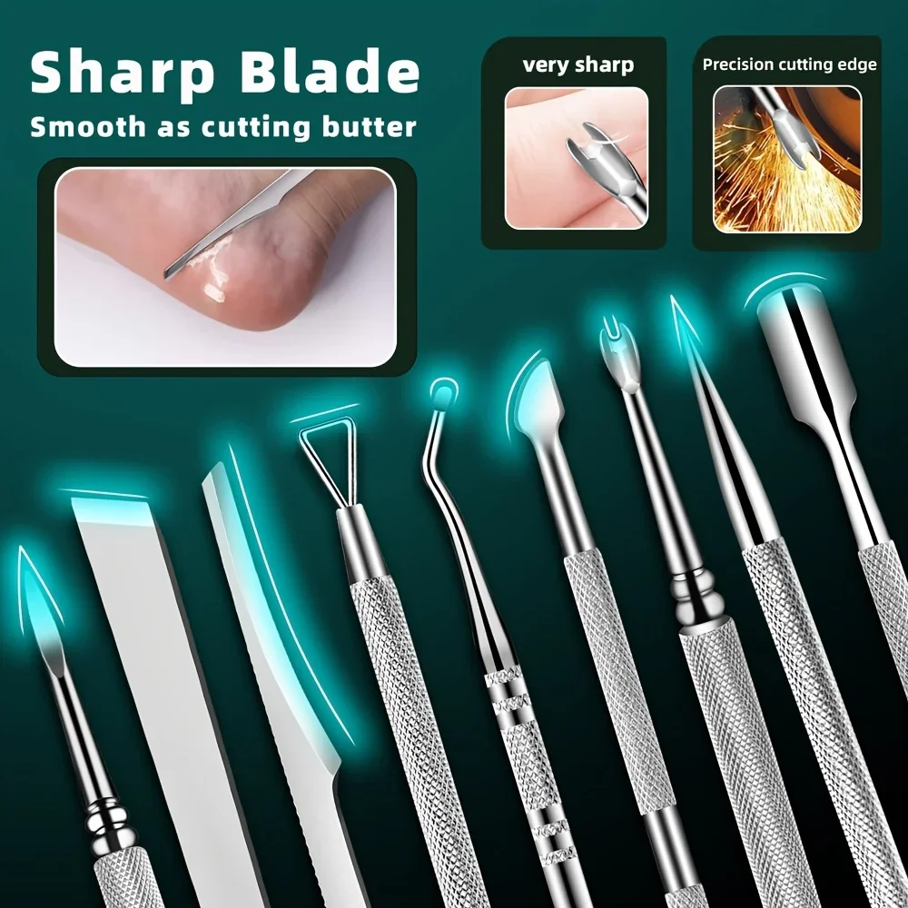 مجموعة أدوات باديكير من الفولاذ المقاوم للصدأ مكونة من 10 قطع، مقشر احترافي للعناية بالقدم لبيج فاتح ناعم، حقيبة سفر محمولة متضمنة #3