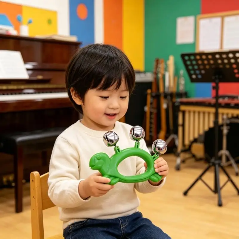 Hand Rattle Toy for Toddlers 12 Months and Up, Music Shaker with 3 Metal Bells, Easy Hold Rhythm Toy for Preschool Class Use
