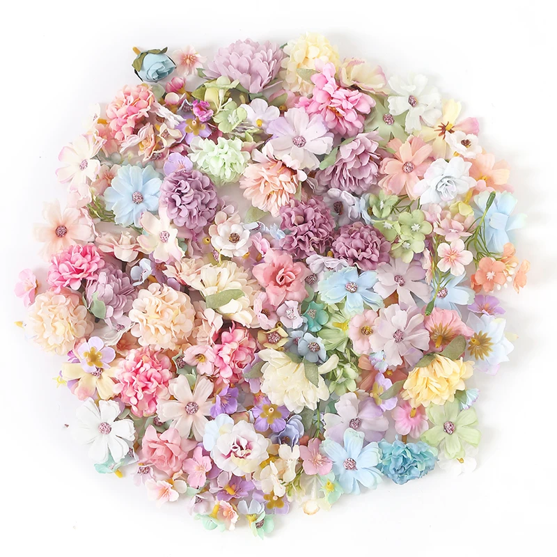 20/50Pcs Mini Random Mix Artificial Flowers Silk Fake Flowers for Home Decor Wedding Decoration Bride DIY Craft Gifts Accessory