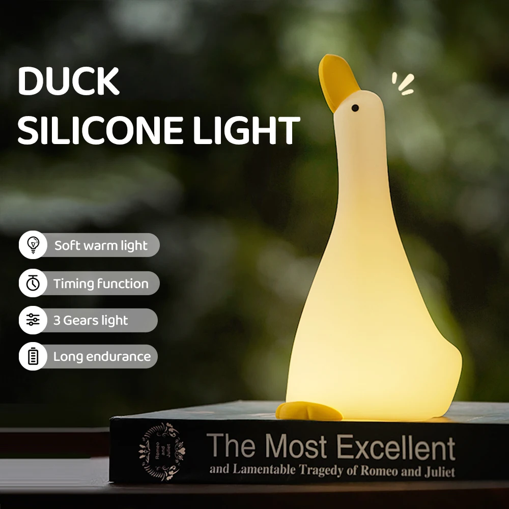 Imagem -02 - Pato Bonito Luz da Noite Silicone Berçário Urso Dormir Lâmpada Recarregável Regulável Candeeiro de Mesa com Sensor Toque para Quartos