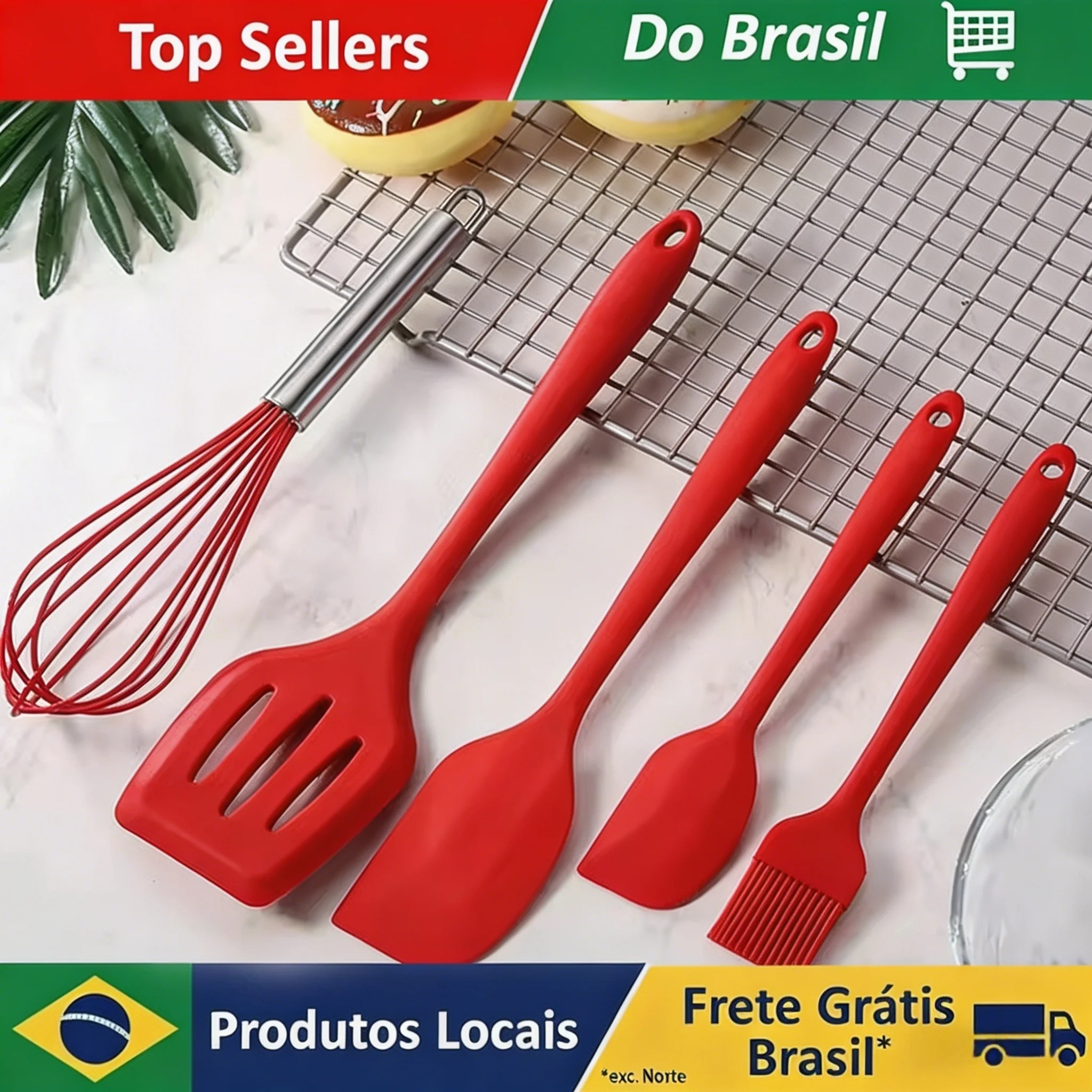 Conjunto de 5 utensílios de cozinha de silicone: espátula, raspador, escova, batedor de ovos, utensílios de cozinha de silicone, conjunto de 5 peças, utensílios de cozinha para cozinhar.