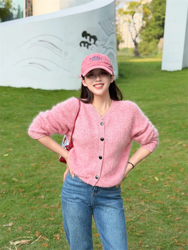 

Мягкий шерстяной вязаный кардиган с V-образным вырезом, свободный женский свитер в стиле lazy, для осенне-зимнего сезона, для повседневной носки