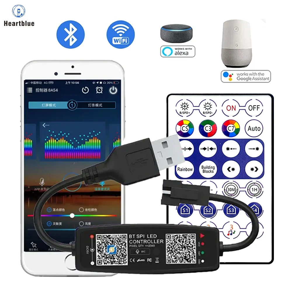 

Controller Bluetooth Music APP Control WS2812B for Pixel LED Strip Light SK6812 WS2811 WS2812 Tape Lights USB 5V Remote Control