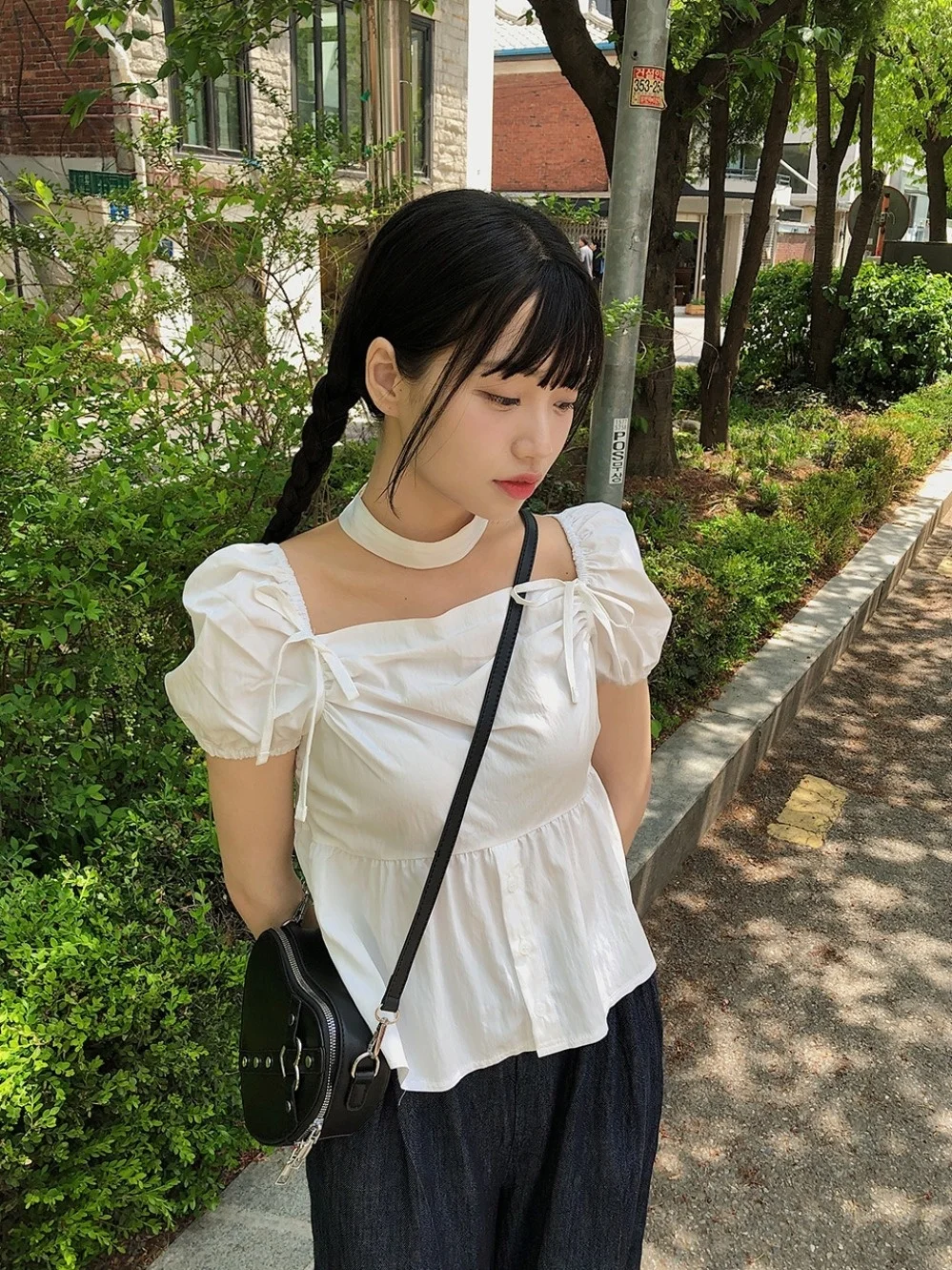 

Korean Sle Chic Square Collar Bubble Sve ort irt Women Summer Sweet ature Slimming Top Faionable Commute Wear
