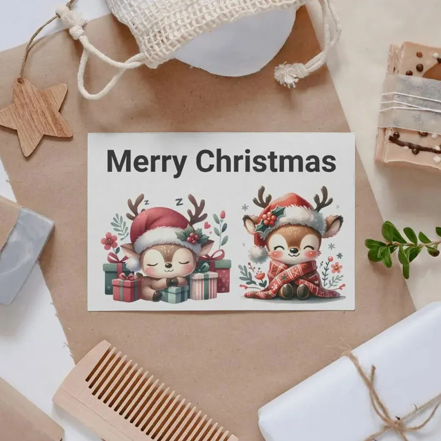 2pcs Cute Christmas Reindeer Elk DIY UV DTF Rub On Glass Cup Wrap Transfer Sticker Mug Greeting Cards Xmas Tree Ornament Decor