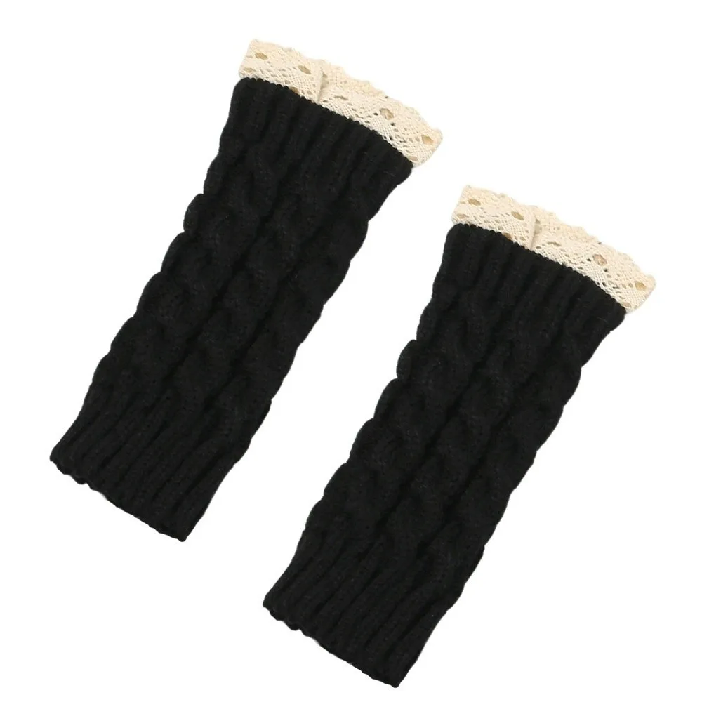 Cozy Lace Trim Fingerless Mittens Long Thicken Half Finger Gloves Warm Soft Arm Warmers Winter Season