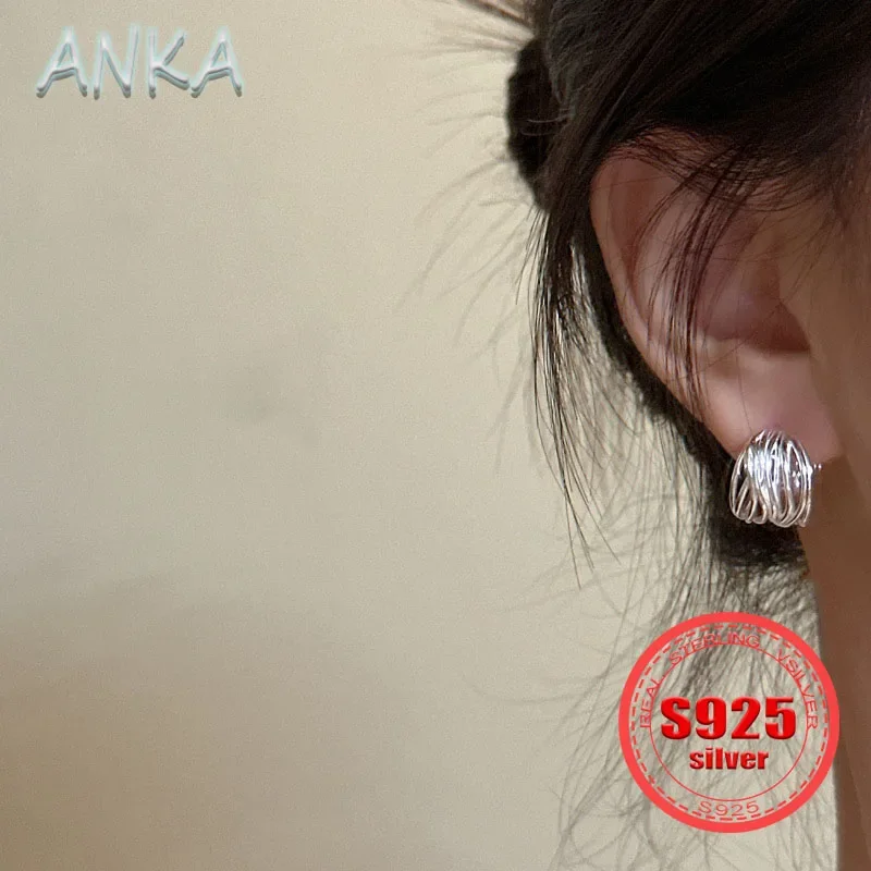 s925 sterling silver multi-line earrings Japan and South Korea ins style simple literary arc women's earrings stud earrings